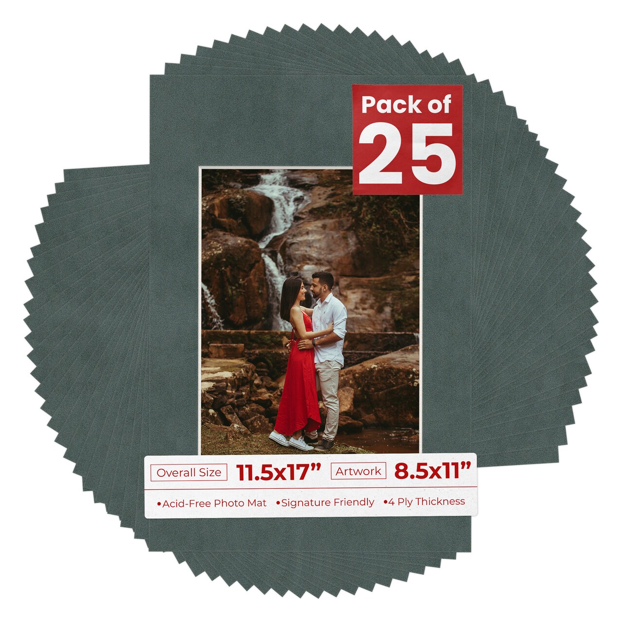 Dark Grey Suede Mat Board for 11.5x17 Frames - Fits 8.5x11 Photos